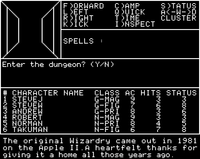 The original Wizardry came out in 1981 on the Apple II.A heartfelt thanks for giving it a home all those years ago.